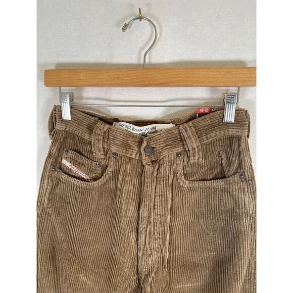 RARE 90s DIESEL Silver Saddle Mens Size 26 Tan Fat Cord Jean NOS with Tags Italy